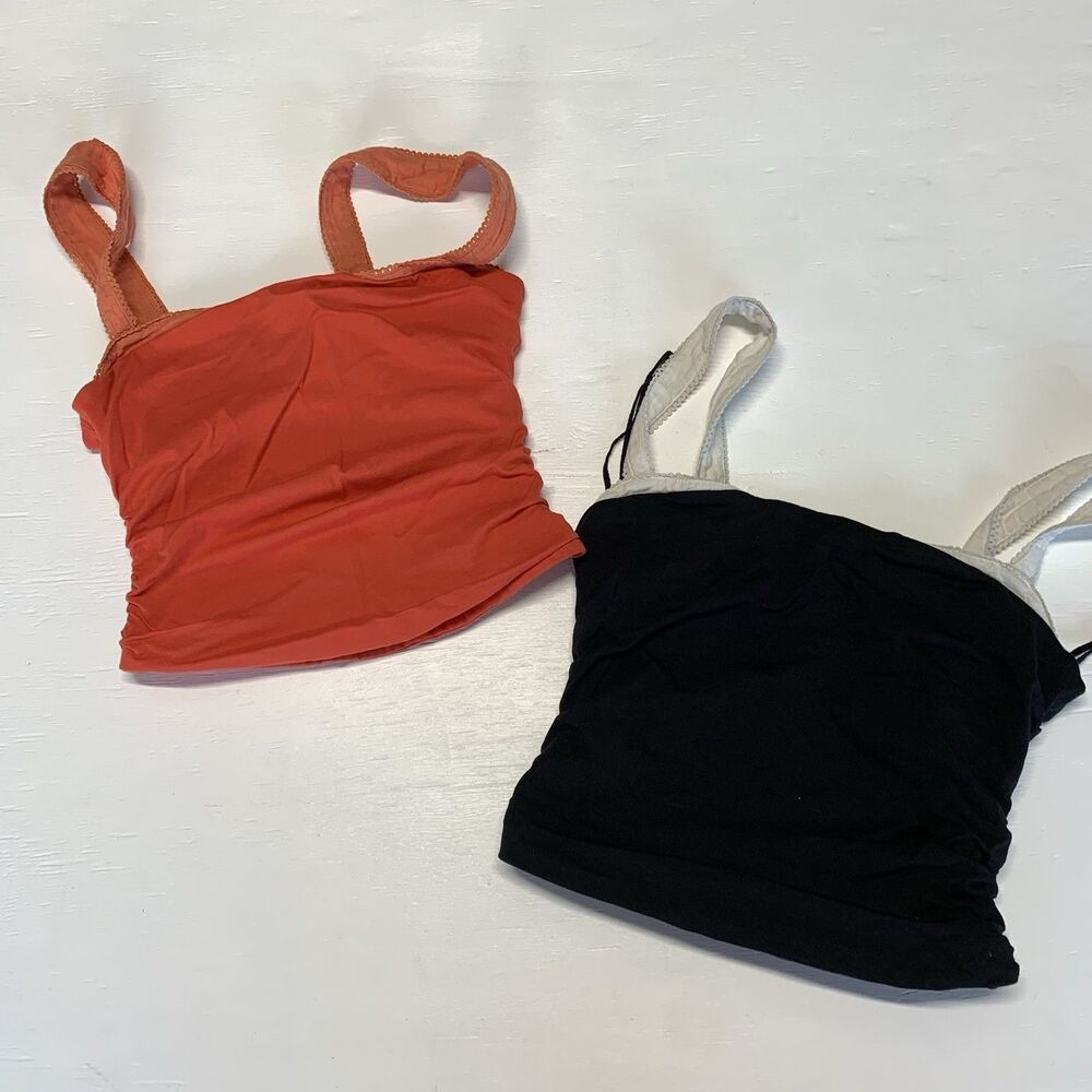 Lot Of 2 Free People 2 Tone Tank in Black & White Combo/Orange & Red Size Small